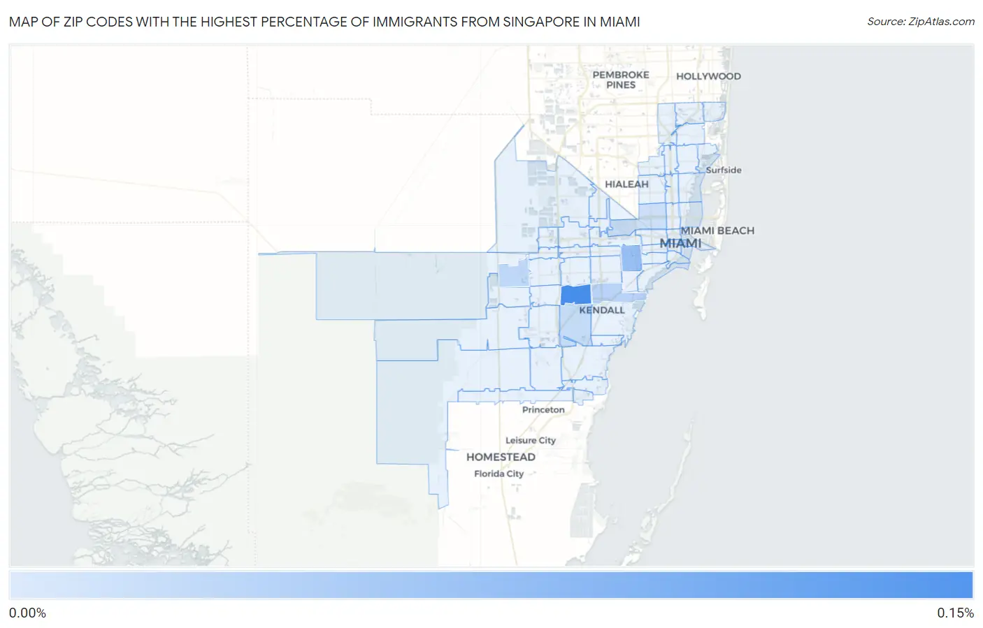 Zip Codes with the Highest Percentage of Immigrants from Singapore in Miami Map