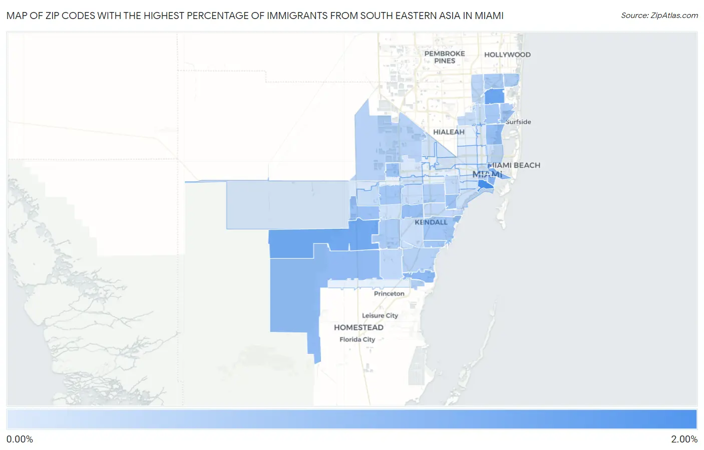 Zip Codes with the Highest Percentage of Immigrants from South Eastern Asia in Miami Map