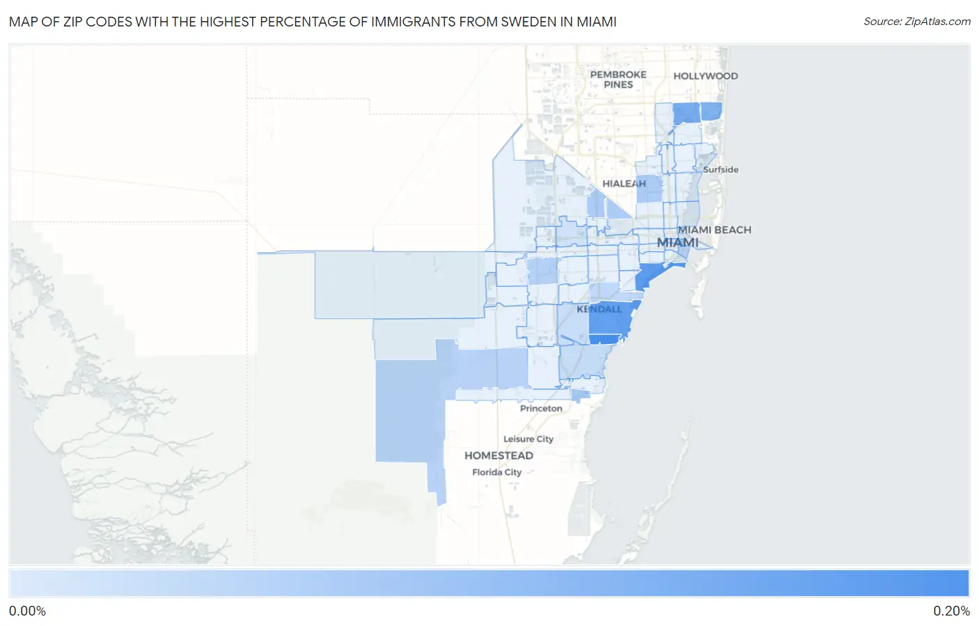 Zip Codes with the Highest Percentage of Immigrants from Sweden in Miami Map