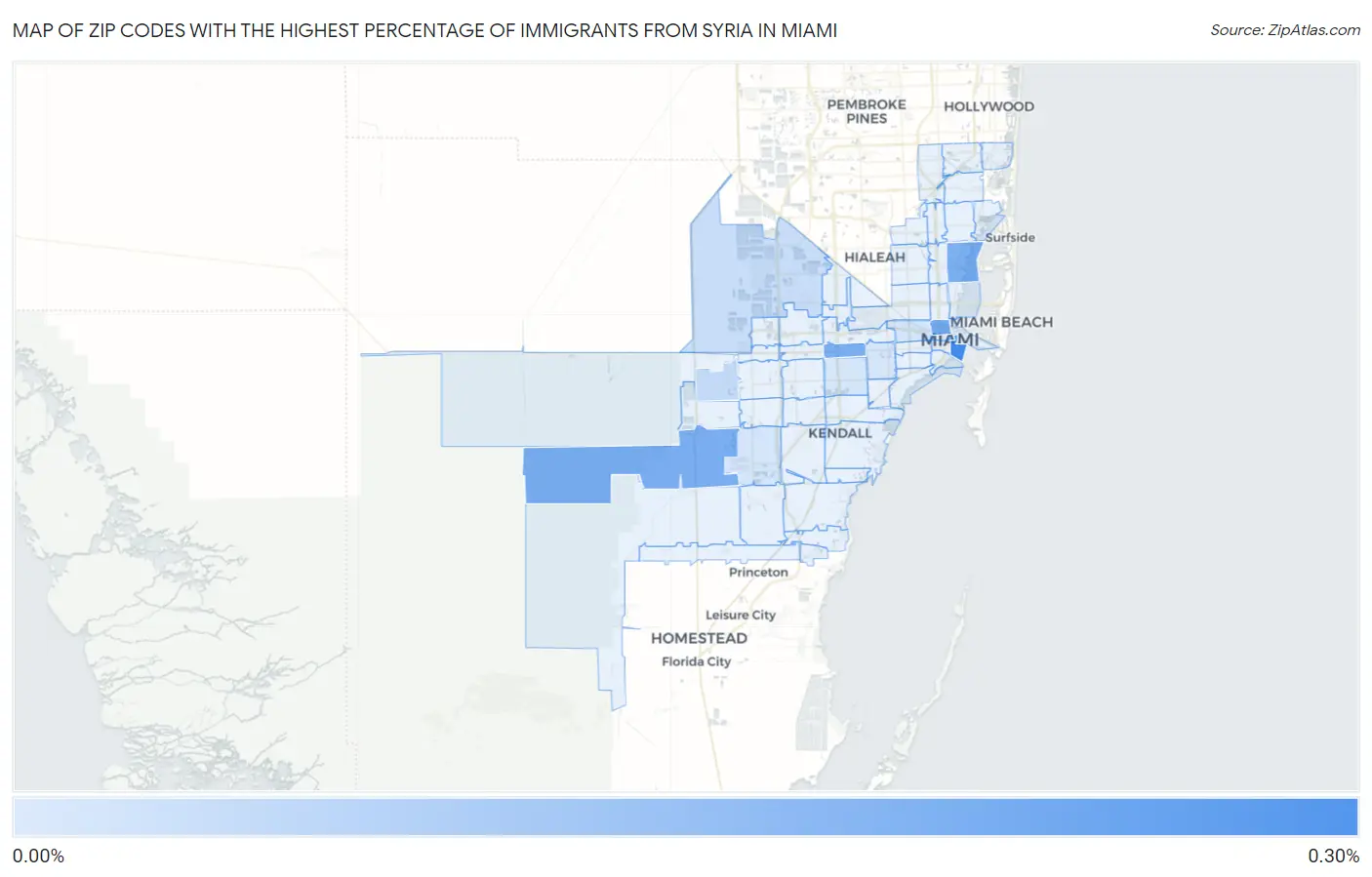 Zip Codes with the Highest Percentage of Immigrants from Syria in Miami Map