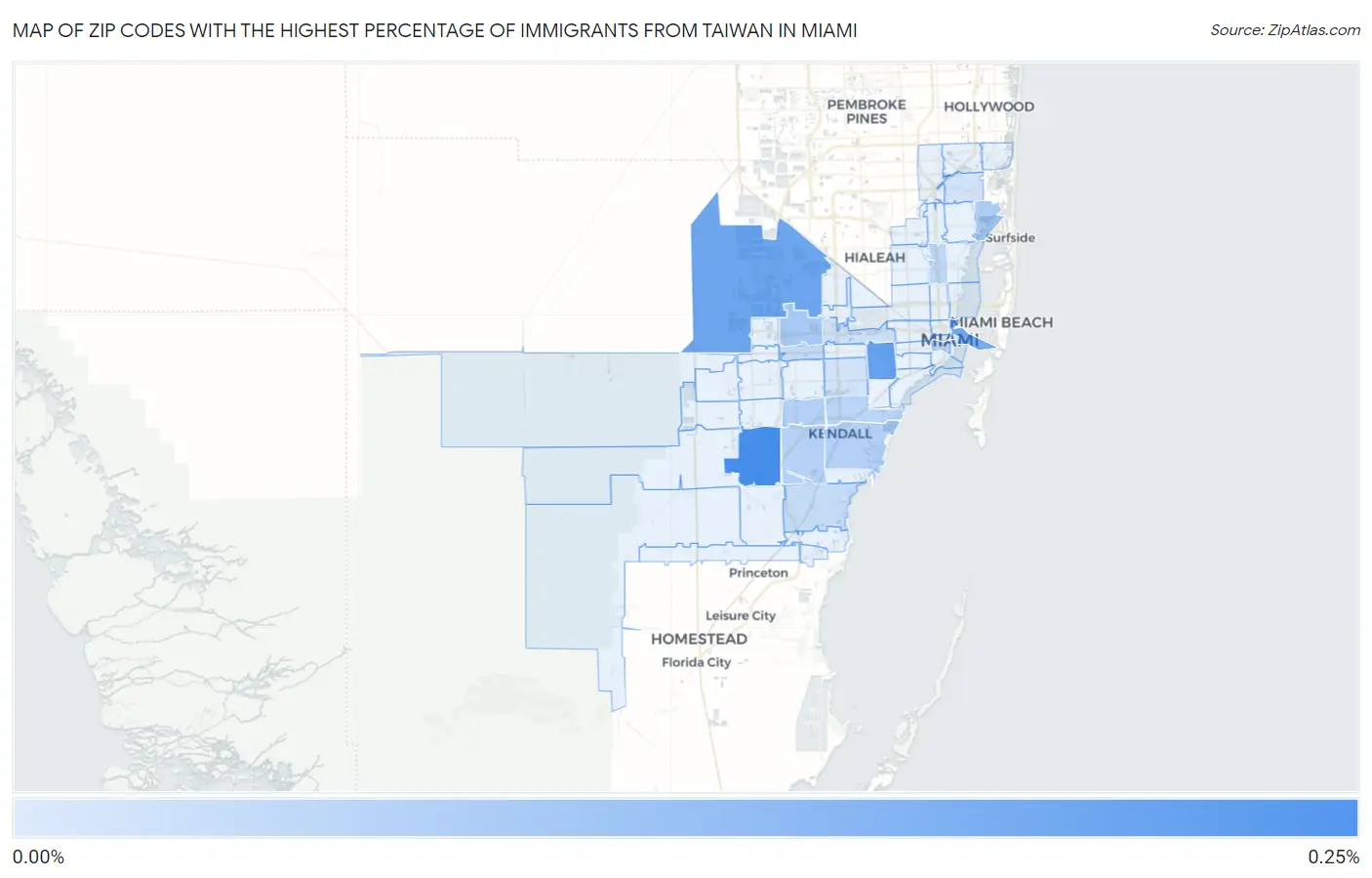 Zip Codes with the Highest Percentage of Immigrants from Taiwan in Miami Map