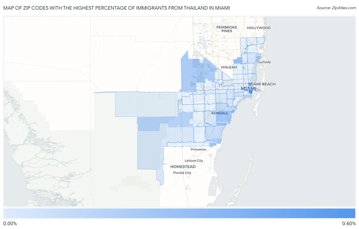 Zip Codes with the Highest Percentage of Immigrants from Thailand in Miami Map