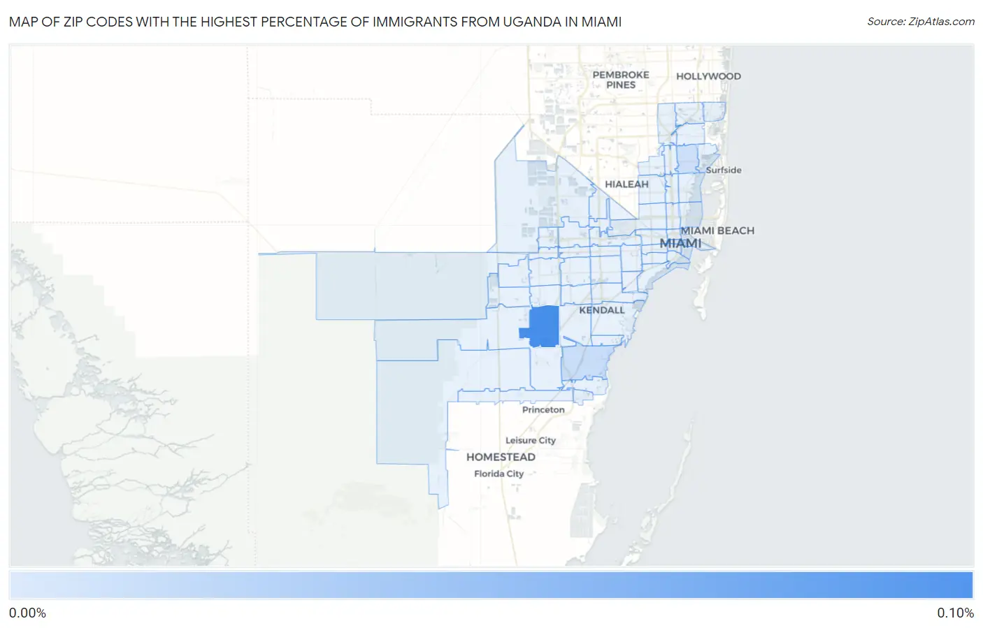 Zip Codes with the Highest Percentage of Immigrants from Uganda in Miami Map