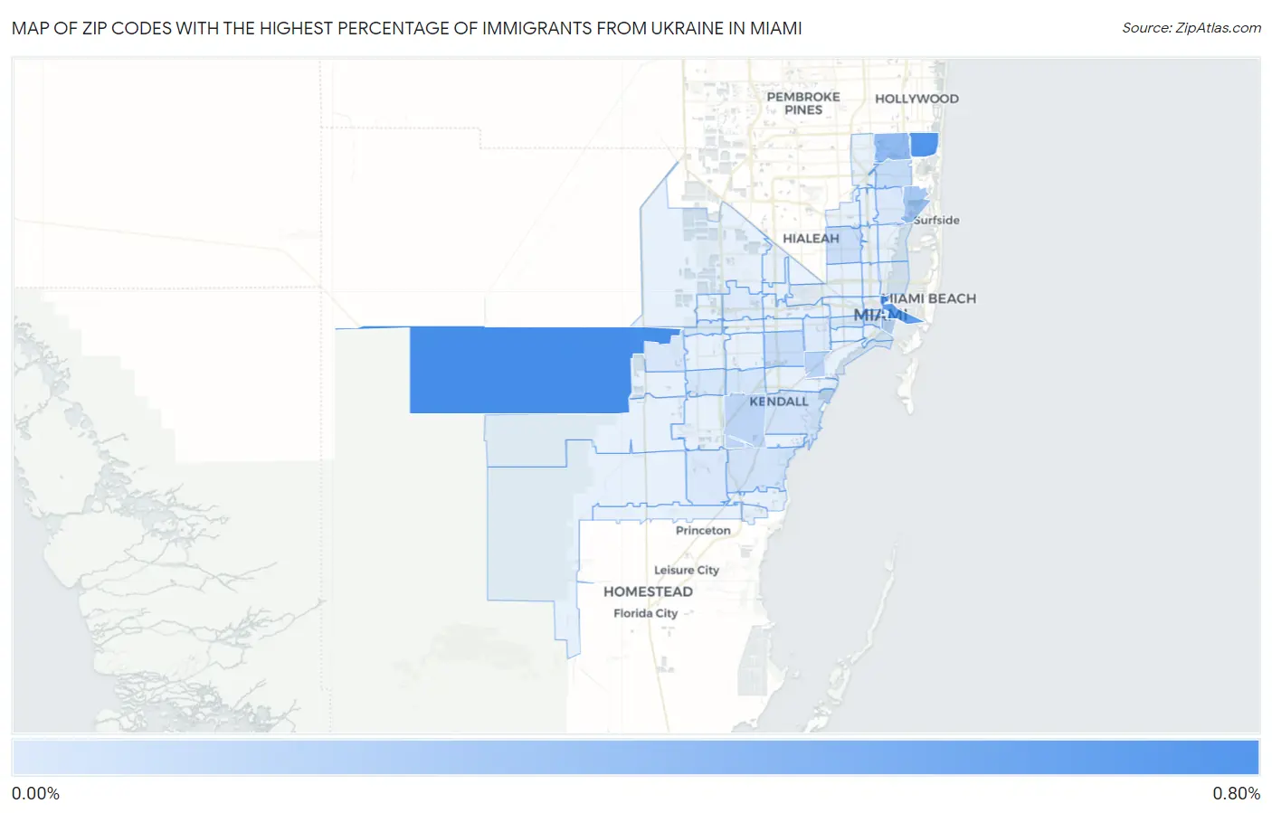 Zip Codes with the Highest Percentage of Immigrants from Ukraine in Miami Map