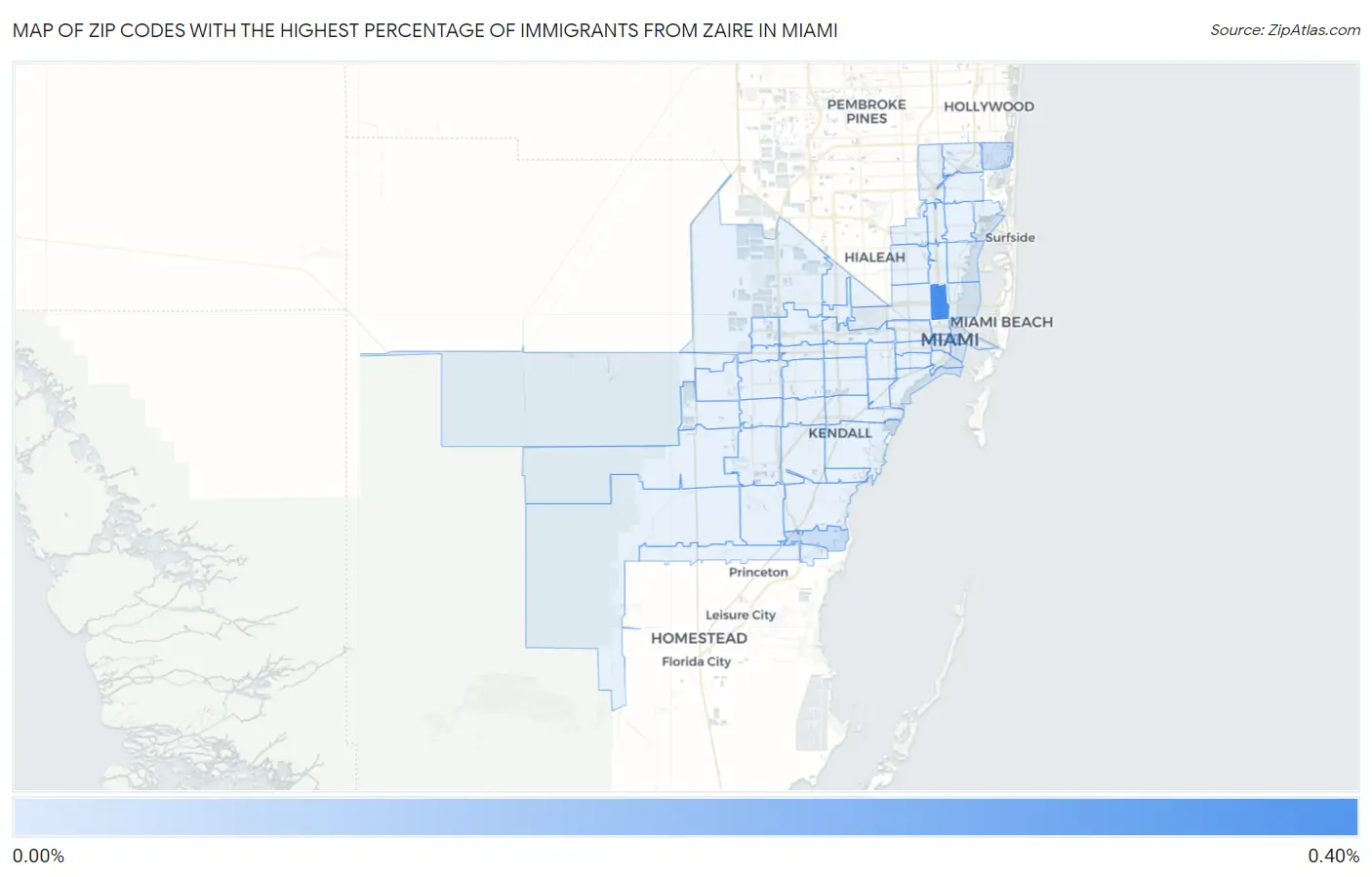 Zip Codes with the Highest Percentage of Immigrants from Zaire in Miami Map