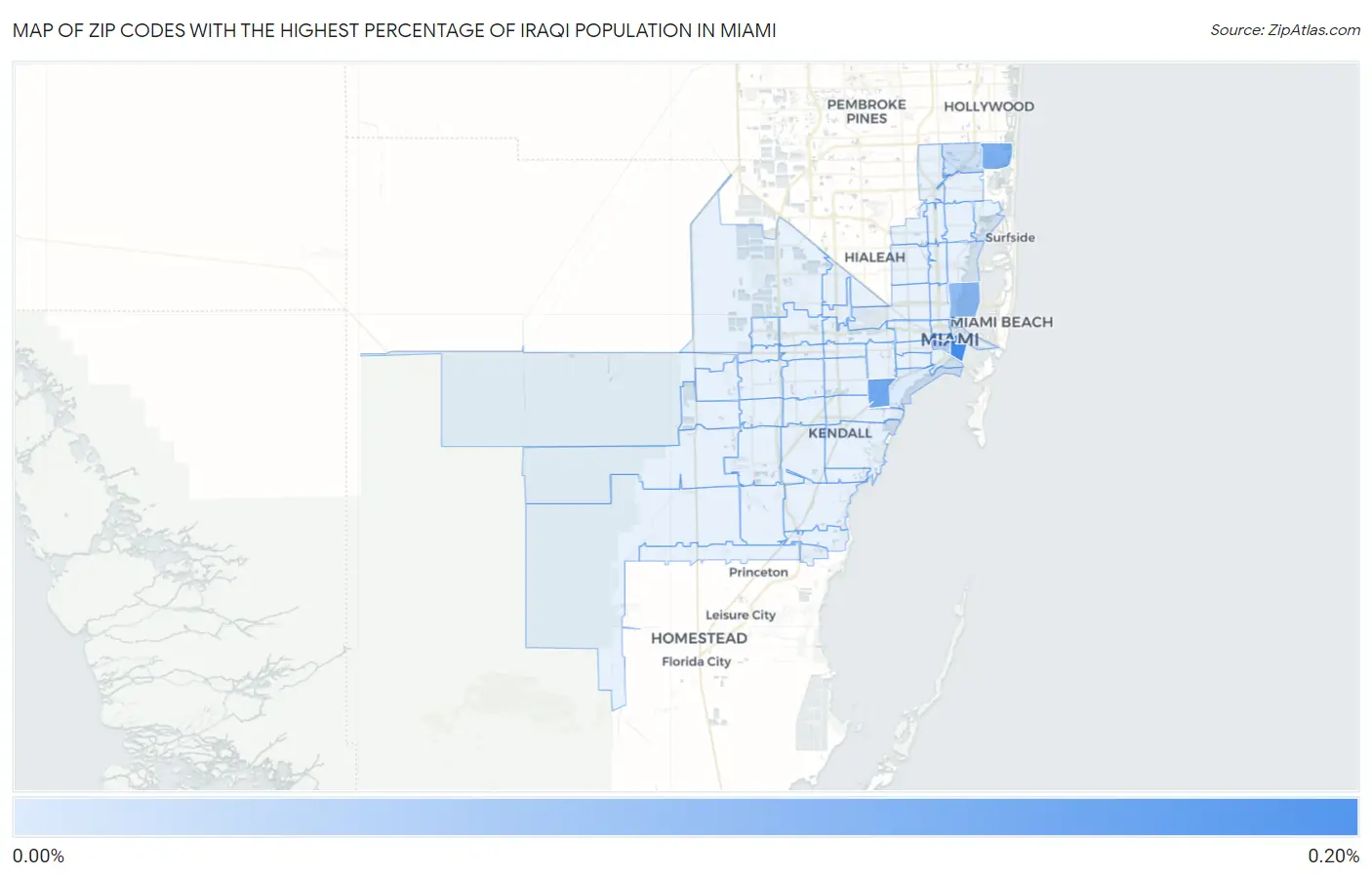 Zip Codes with the Highest Percentage of Iraqi Population in Miami Map