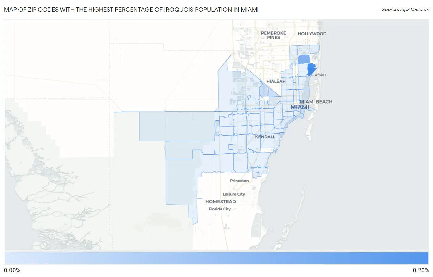 Zip Codes with the Highest Percentage of Iroquois Population in Miami Map