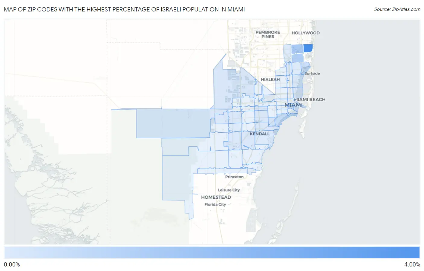 Zip Codes with the Highest Percentage of Israeli Population in Miami Map