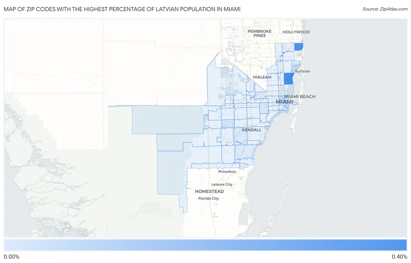 Zip Codes with the Highest Percentage of Latvian Population in Miami Map
