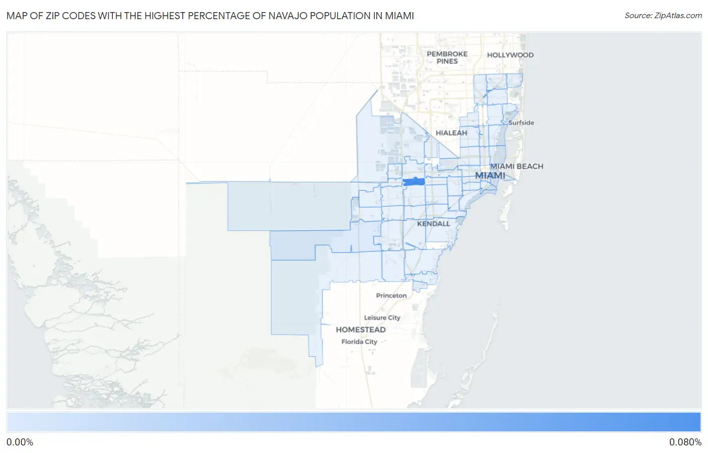 Zip Codes with the Highest Percentage of Navajo Population in Miami Map
