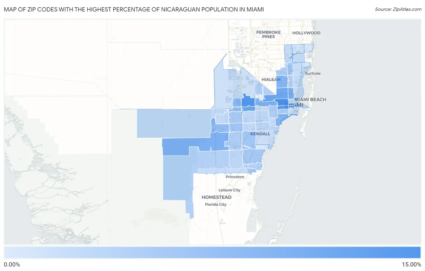 Zip Codes with the Highest Percentage of Nicaraguan Population in Miami Map