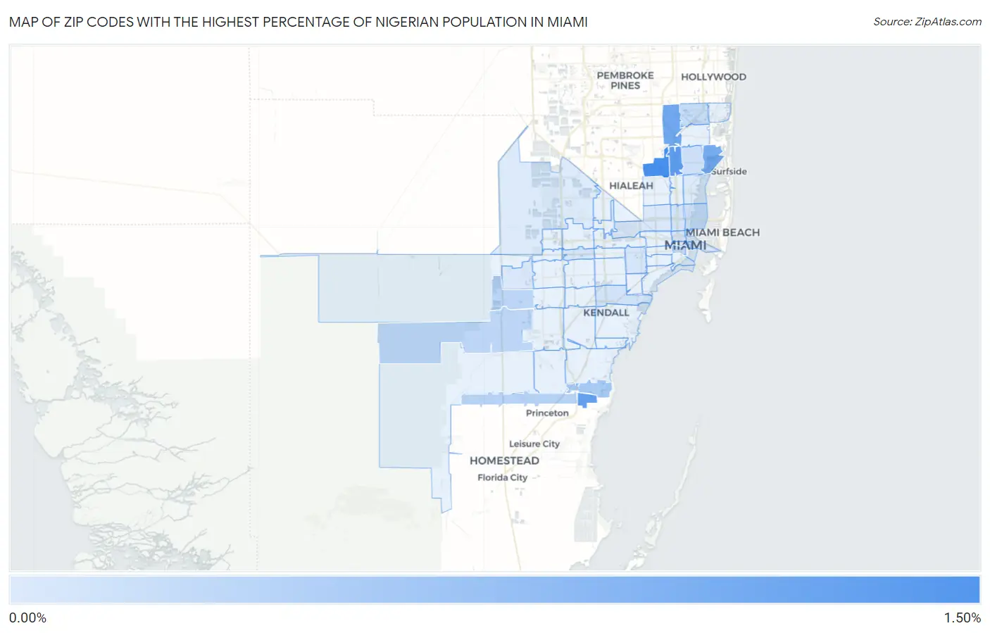 Zip Codes with the Highest Percentage of Nigerian Population in Miami Map