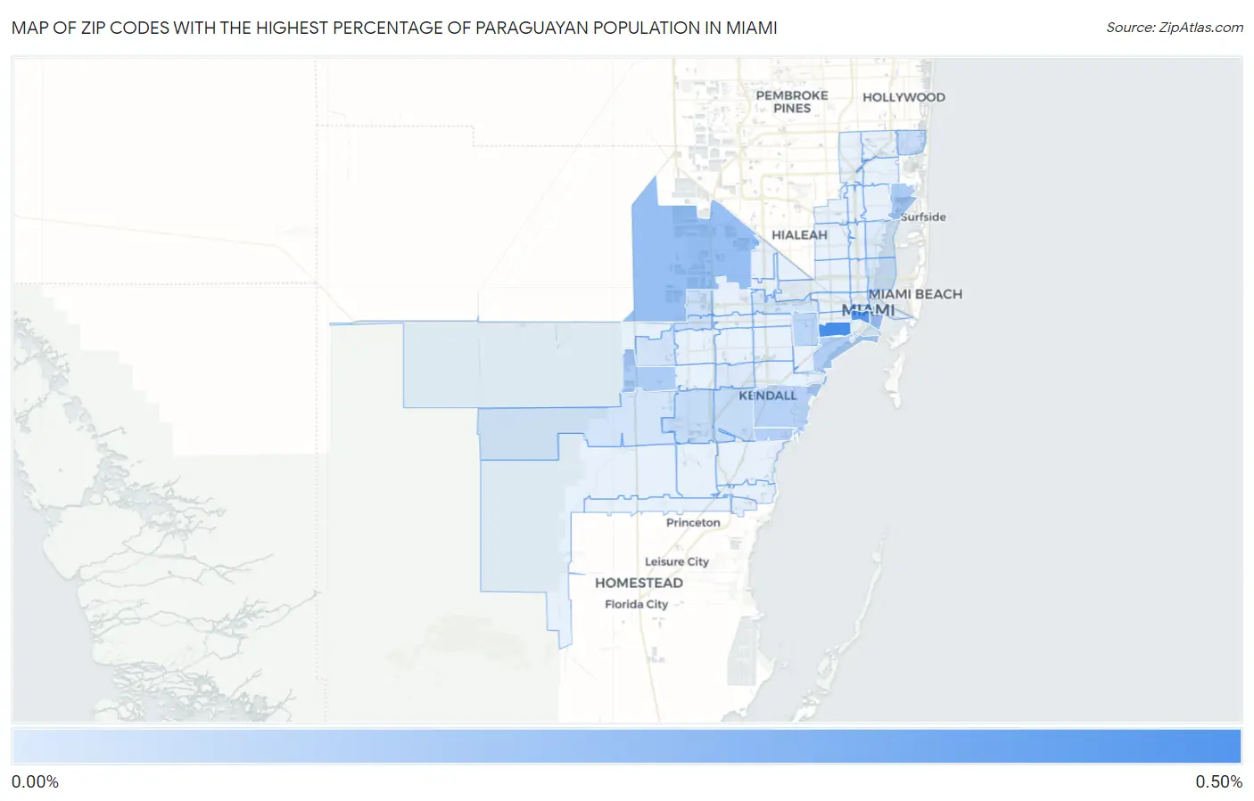 Zip Codes with the Highest Percentage of Paraguayan Population in Miami Map