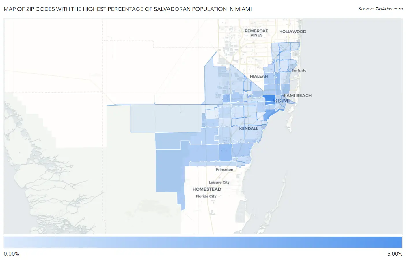 Zip Codes with the Highest Percentage of Salvadoran Population in Miami Map