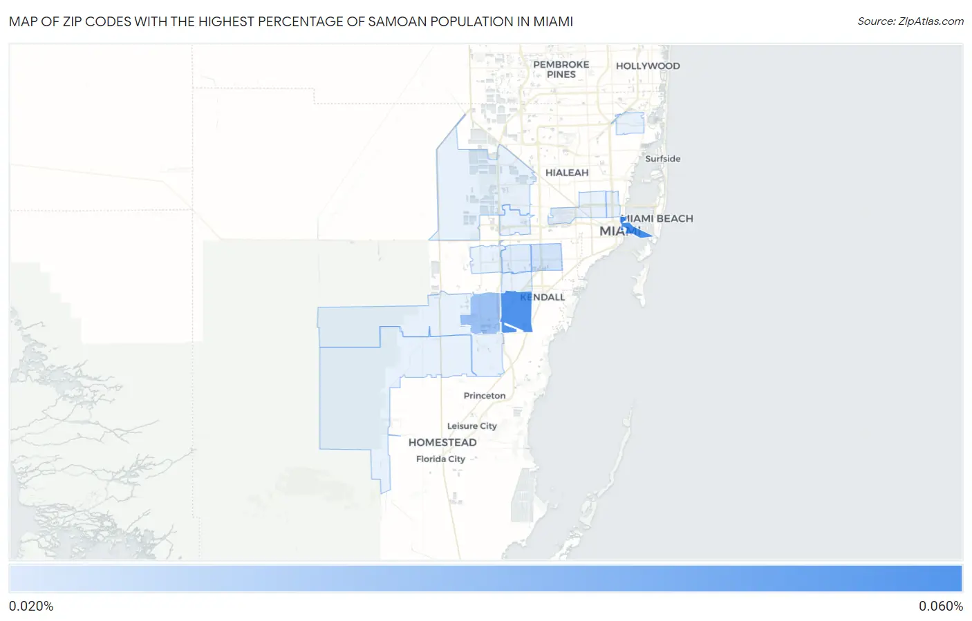 Zip Codes with the Highest Percentage of Samoan Population in Miami Map