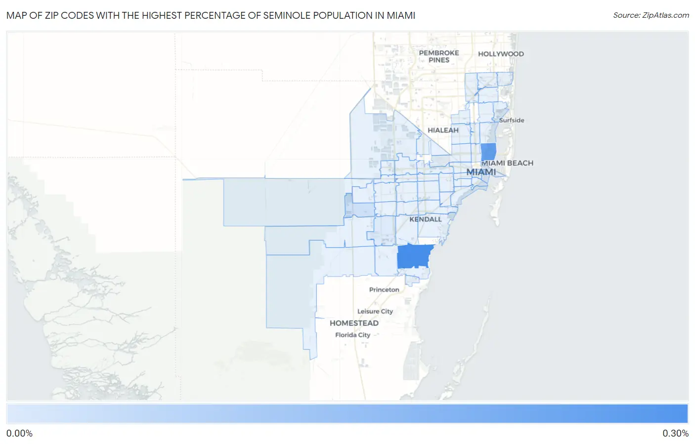 Zip Codes with the Highest Percentage of Seminole Population in Miami Map