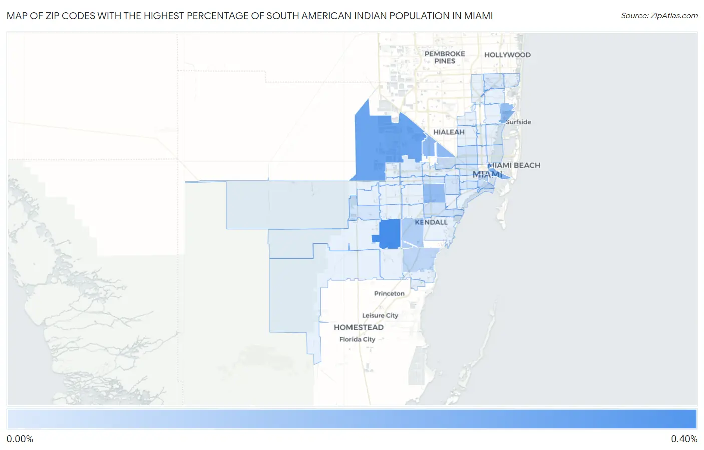 Zip Codes with the Highest Percentage of South American Indian Population in Miami Map