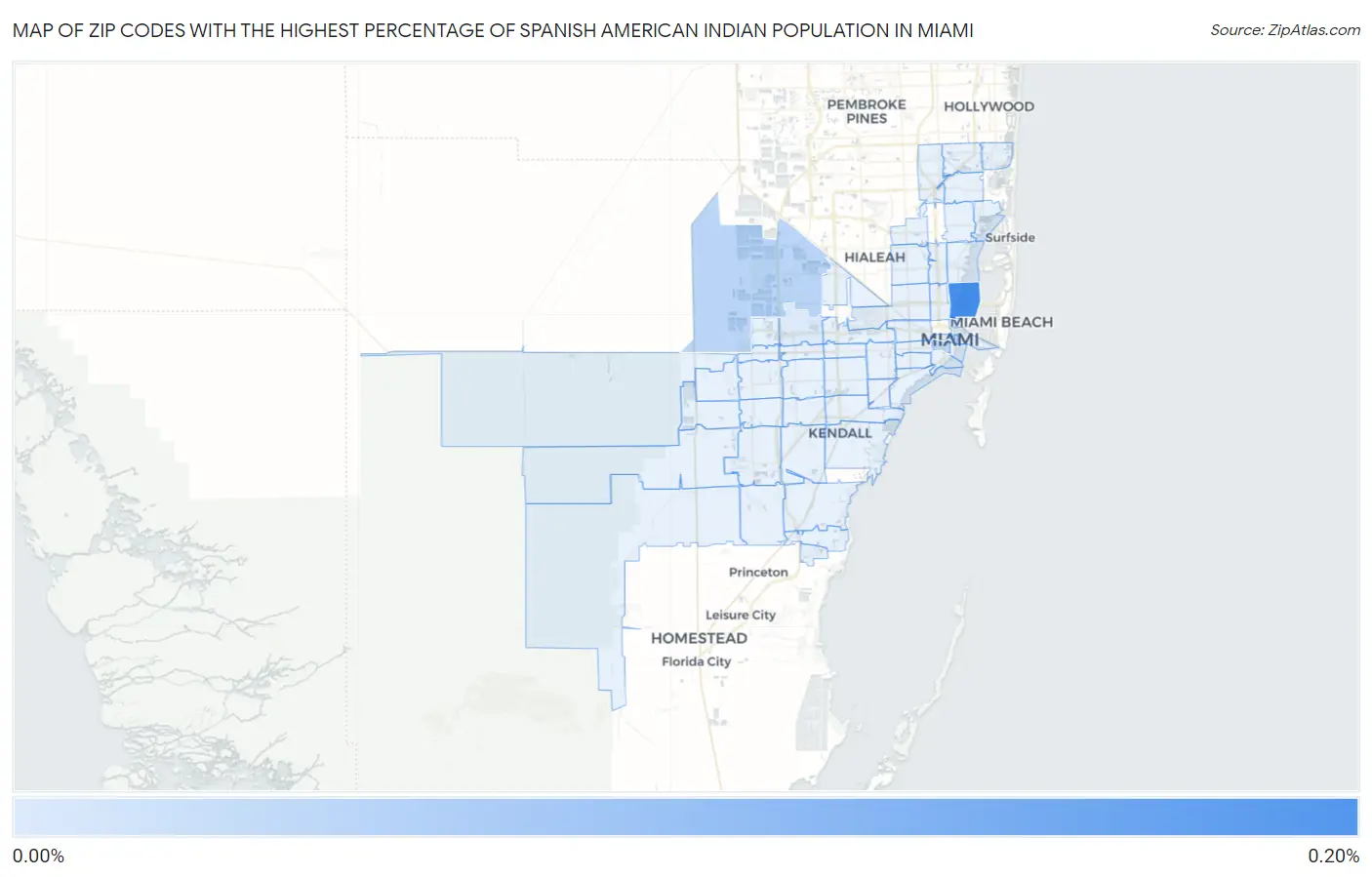 Zip Codes with the Highest Percentage of Spanish American Indian Population in Miami Map