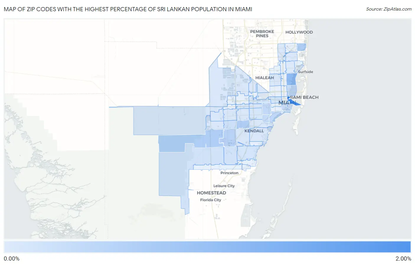 Zip Codes with the Highest Percentage of Sri Lankan Population in Miami Map