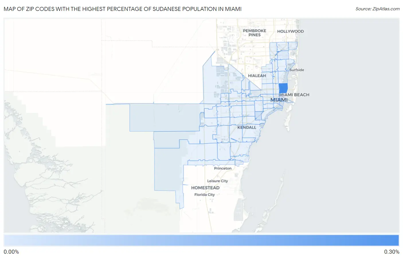 Zip Codes with the Highest Percentage of Sudanese Population in Miami Map