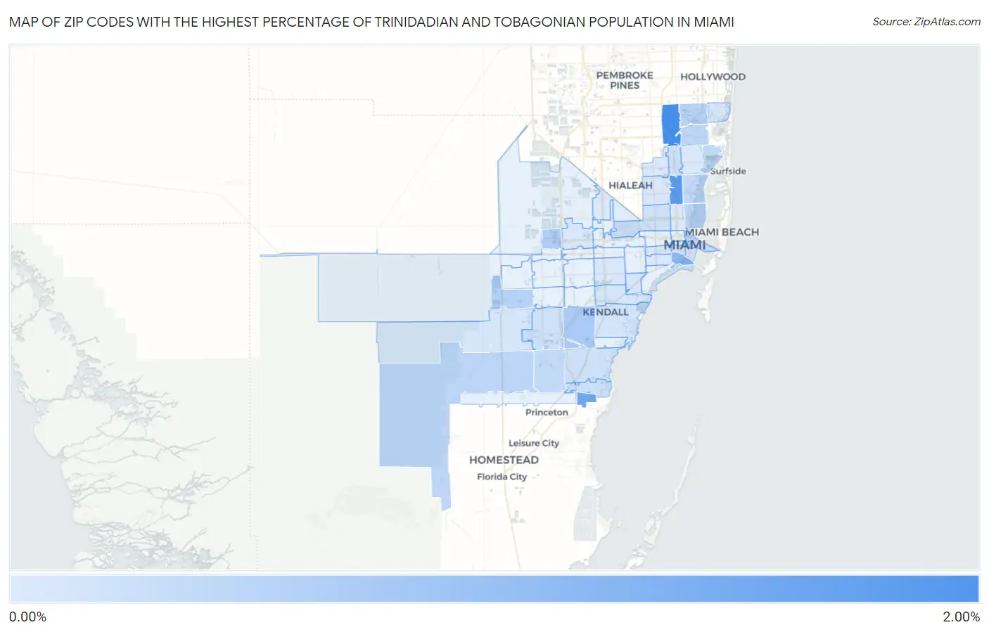 Zip Codes with the Highest Percentage of Trinidadian and Tobagonian Population in Miami Map