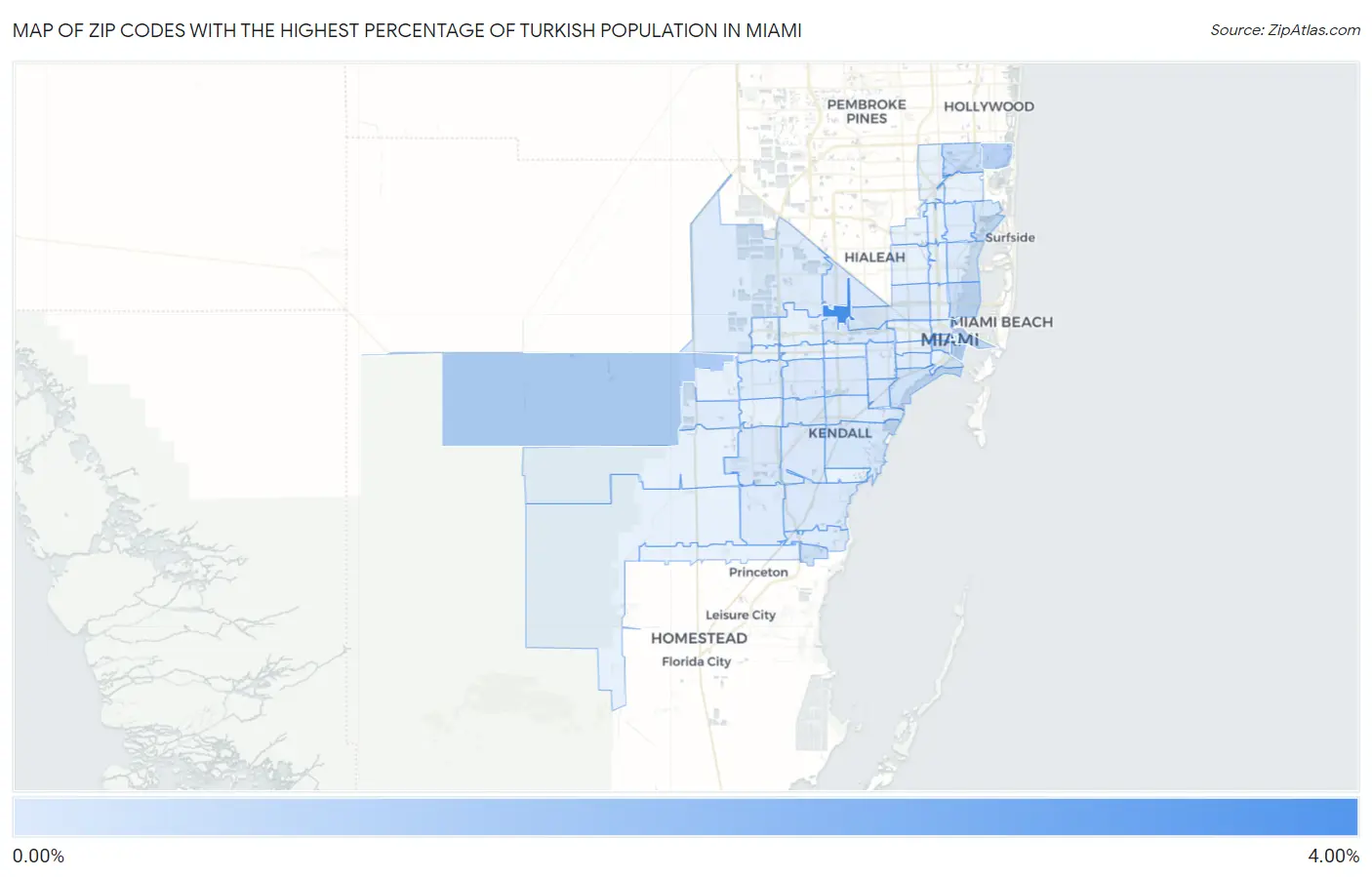 Zip Codes with the Highest Percentage of Turkish Population in Miami Map