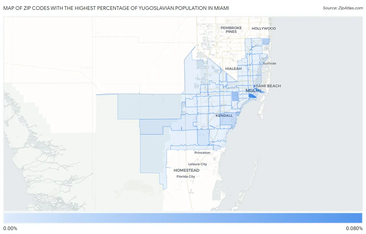 Zip Codes with the Highest Percentage of Yugoslavian Population in Miami Map