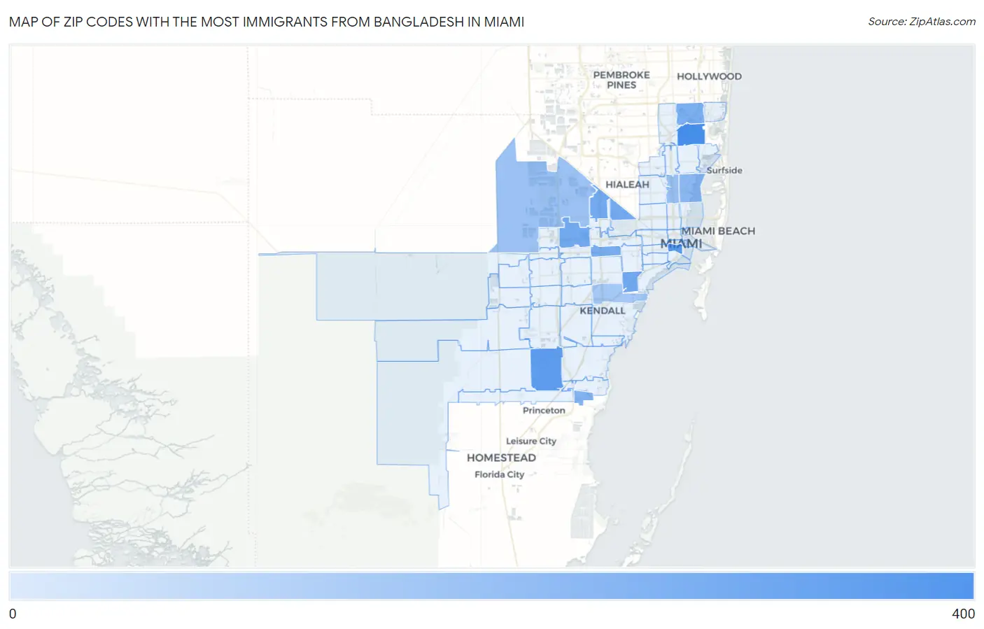 Zip Codes with the Most Immigrants from Bangladesh in Miami Map