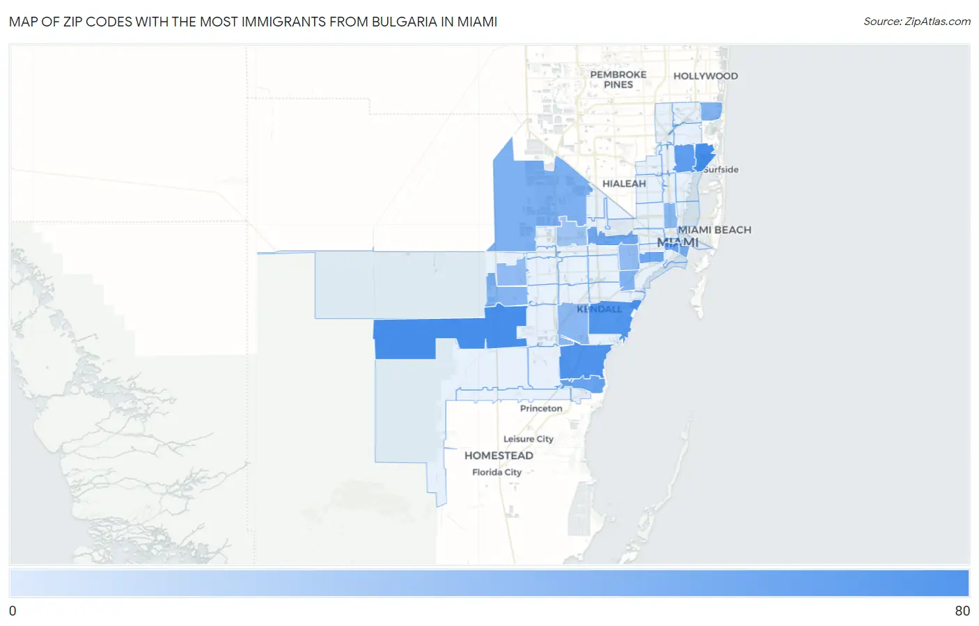 Zip Codes with the Most Immigrants from Bulgaria in Miami Map