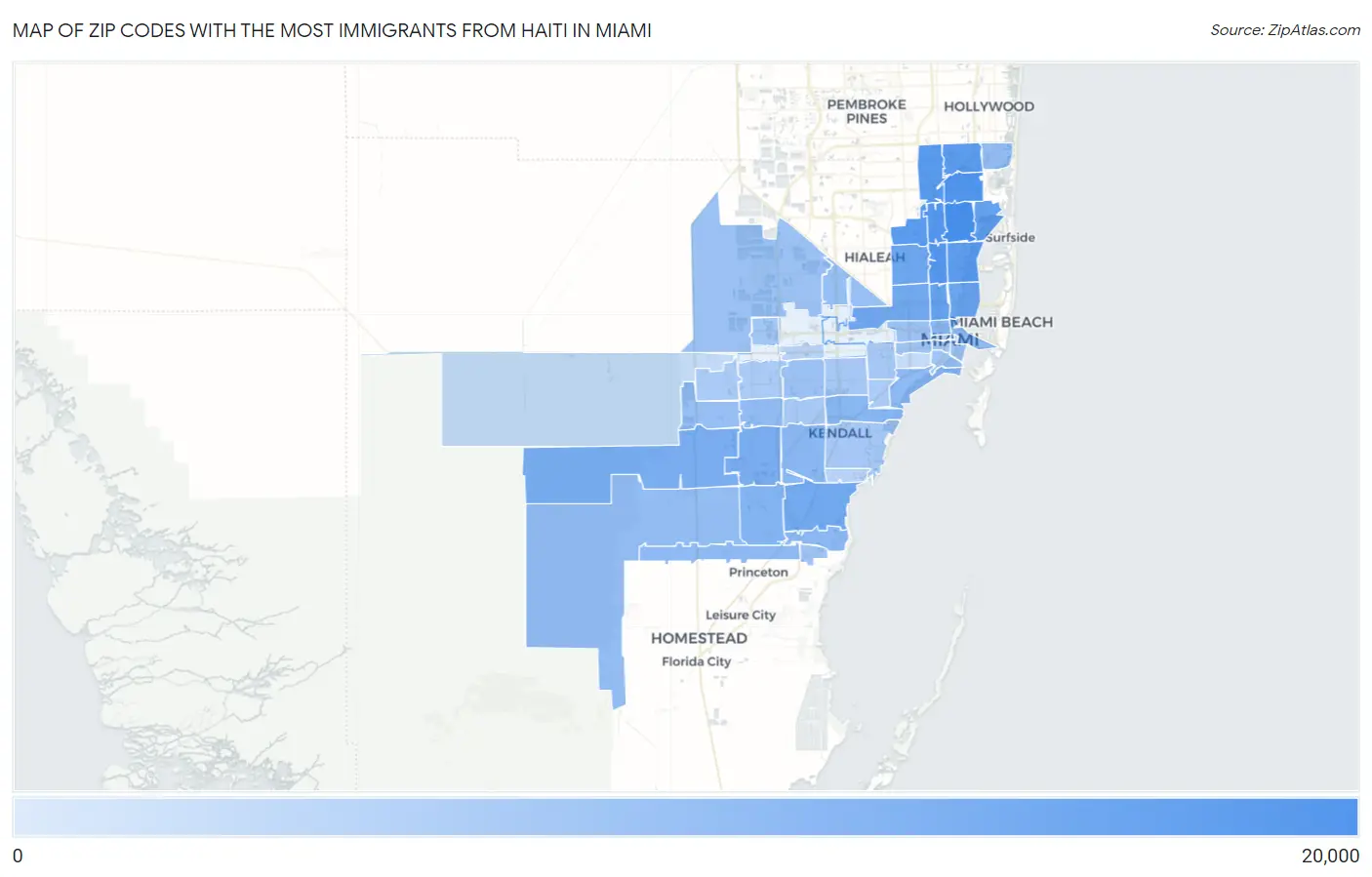 Zip Codes with the Most Immigrants from Haiti in Miami Map