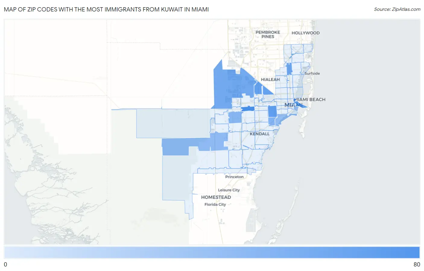 Zip Codes with the Most Immigrants from Kuwait in Miami Map