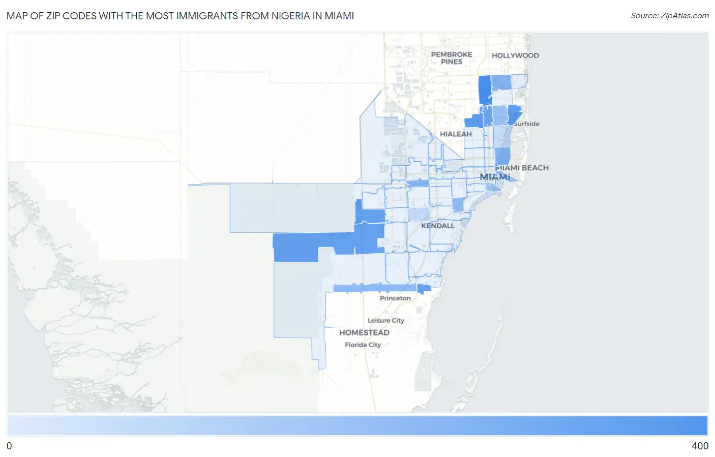 Zip Codes with the Most Immigrants from Nigeria in Miami Map