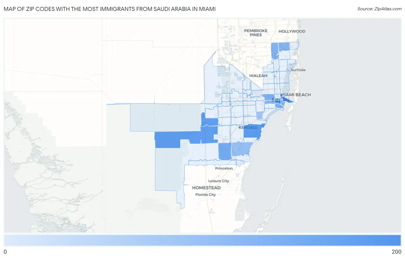 Zip Codes with the Most Immigrants from Saudi Arabia in Miami Map