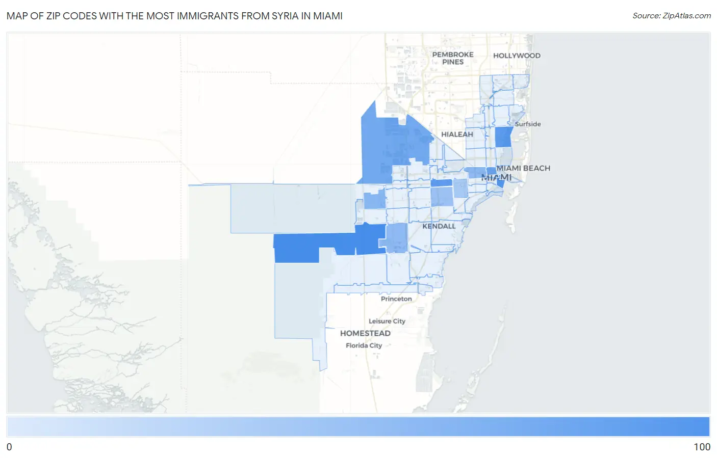 Zip Codes with the Most Immigrants from Syria in Miami Map