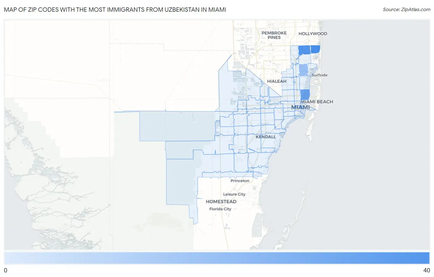Zip Codes with the Most Immigrants from Uzbekistan in Miami Map