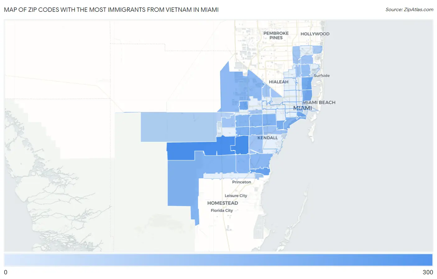 Zip Codes with the Most Immigrants from Vietnam in Miami Map