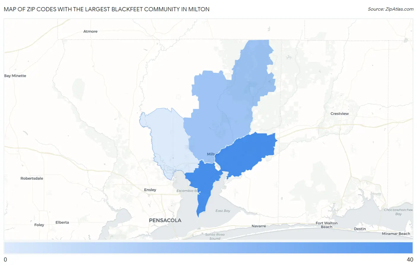 Zip Codes with the Largest Blackfeet Community in Milton Map