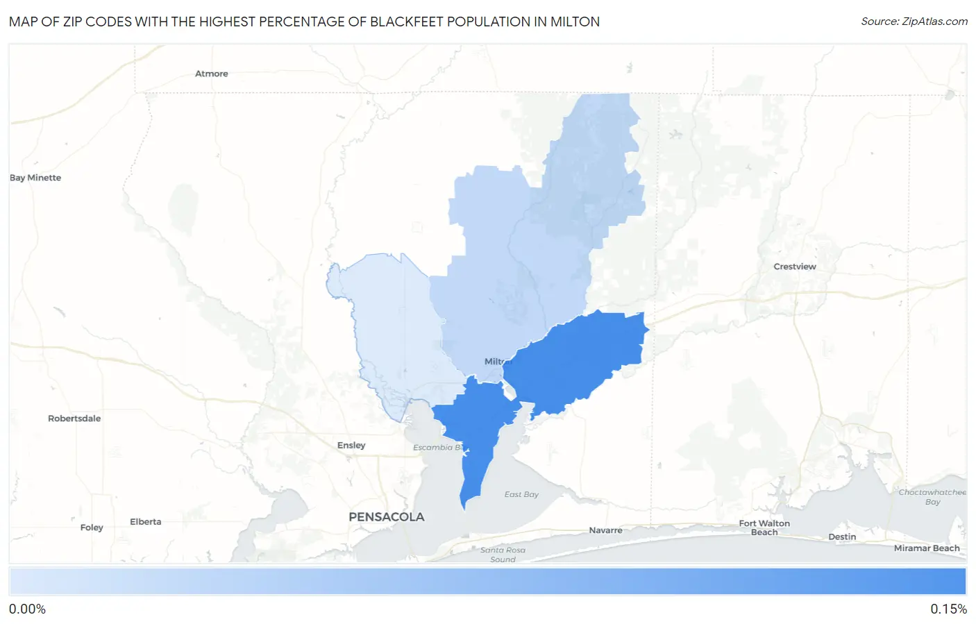 Zip Codes with the Highest Percentage of Blackfeet Population in Milton Map