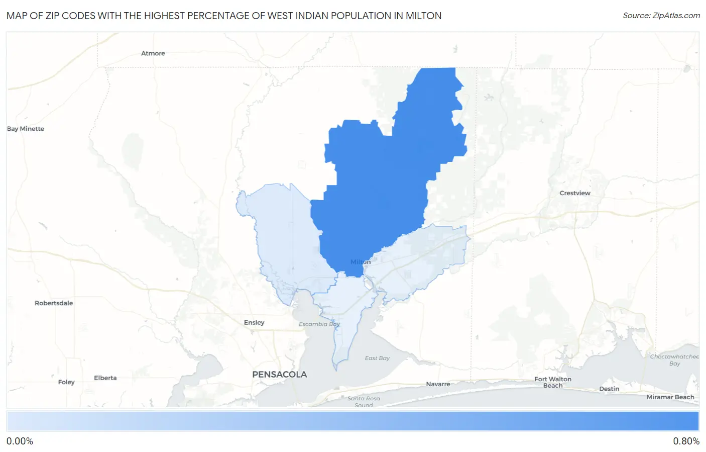Zip Codes with the Highest Percentage of West Indian Population in Milton Map