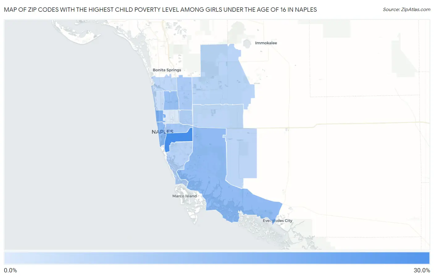 Zip Codes with the Highest Child Poverty Level Among Girls Under the Age of 16 in Naples Map