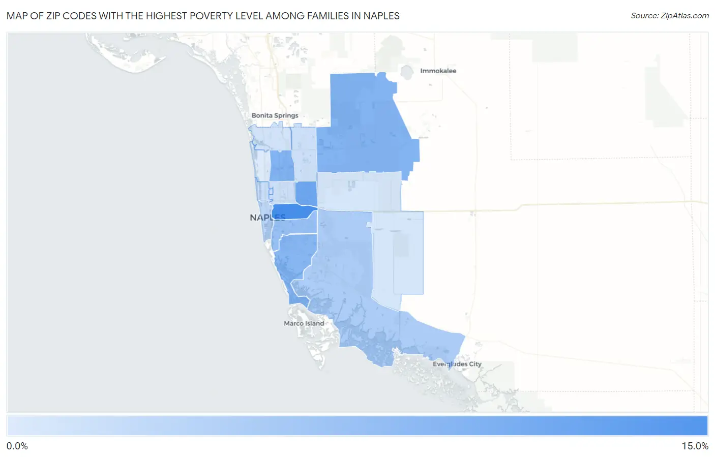 Zip Codes with the Highest Poverty Level Among Families in Naples Map