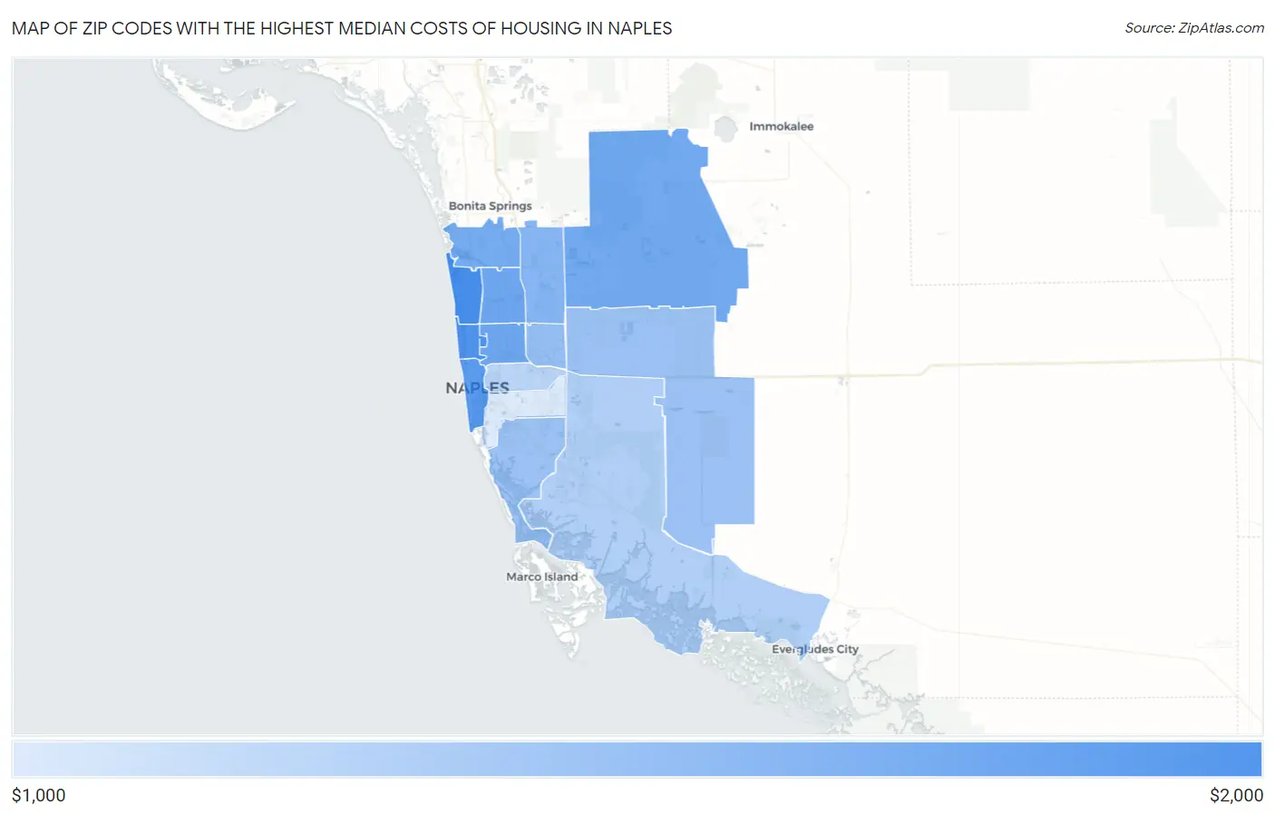 Zip Codes with the Highest Median Costs of Housing in Naples Map