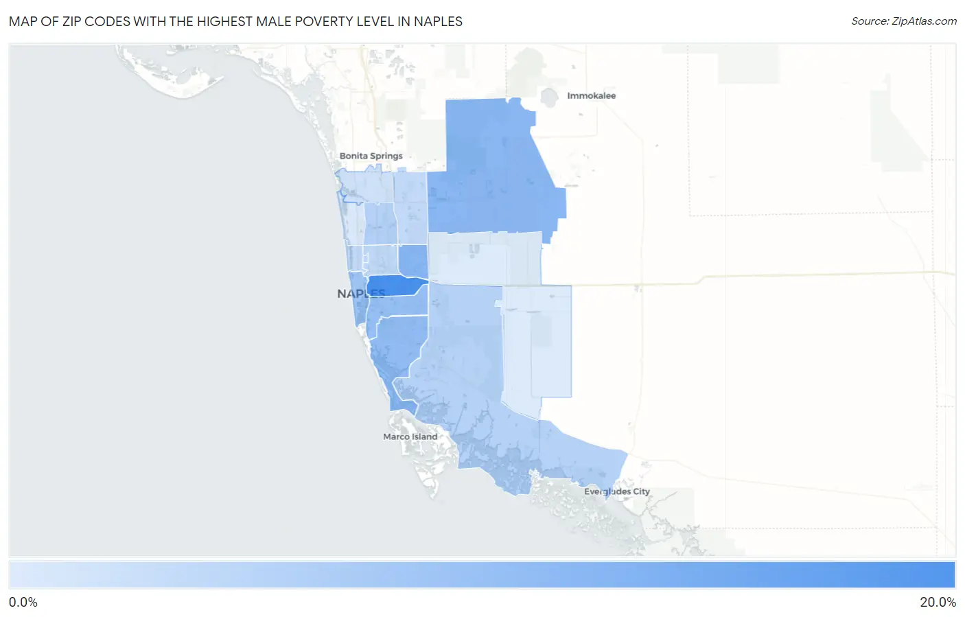 Zip Codes with the Highest Male Poverty Level in Naples Map