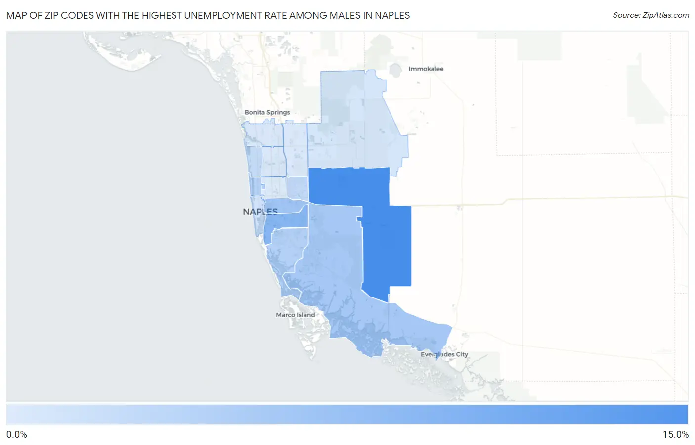 Zip Codes with the Highest Unemployment Rate Among Males in Naples Map