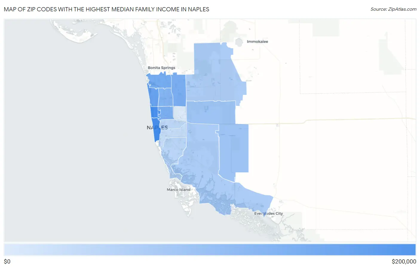 Zip Codes with the Highest Median Family Income in Naples Map