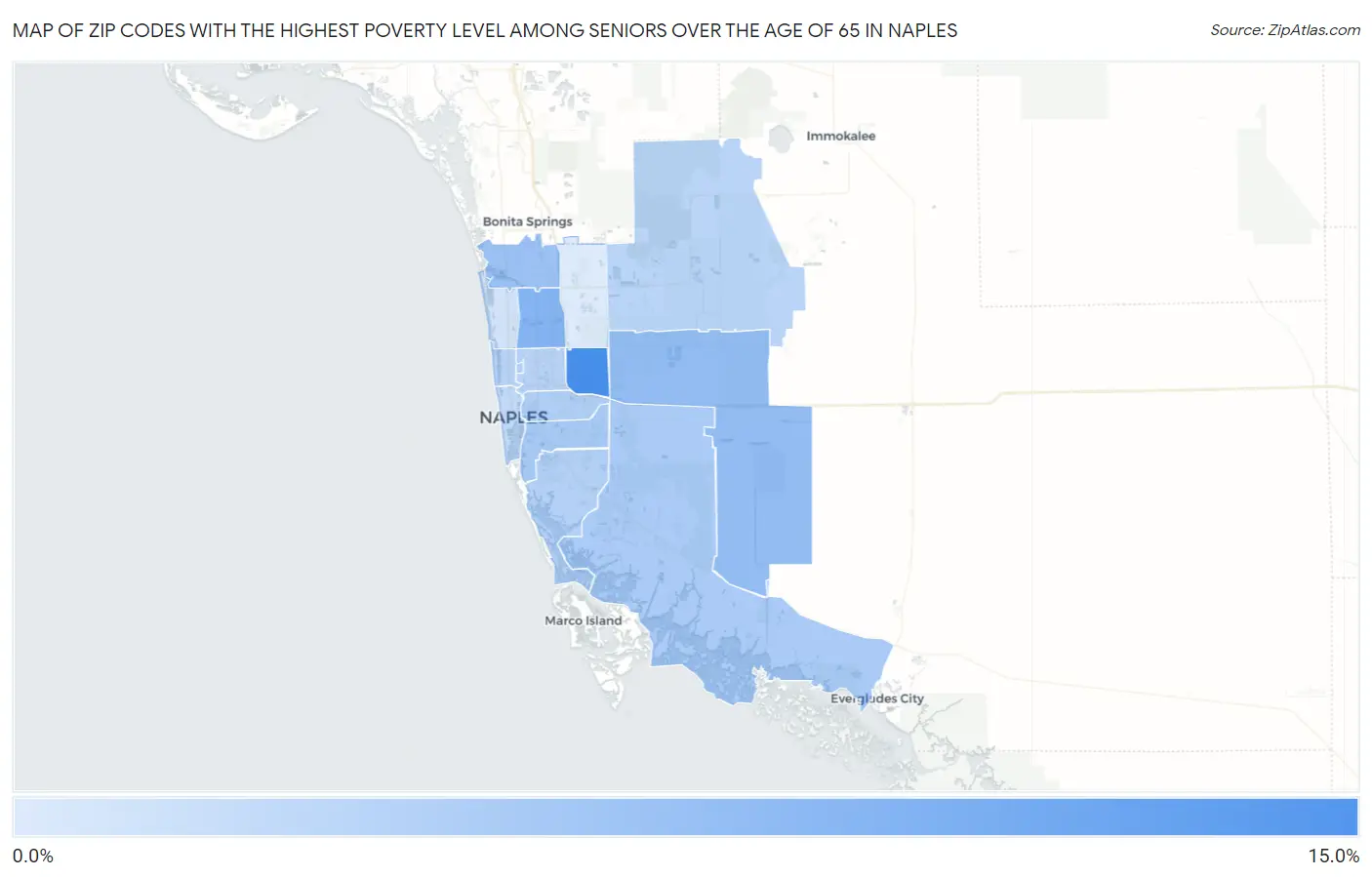 Zip Codes with the Highest Poverty Level Among Seniors Over the Age of 65 in Naples Map
