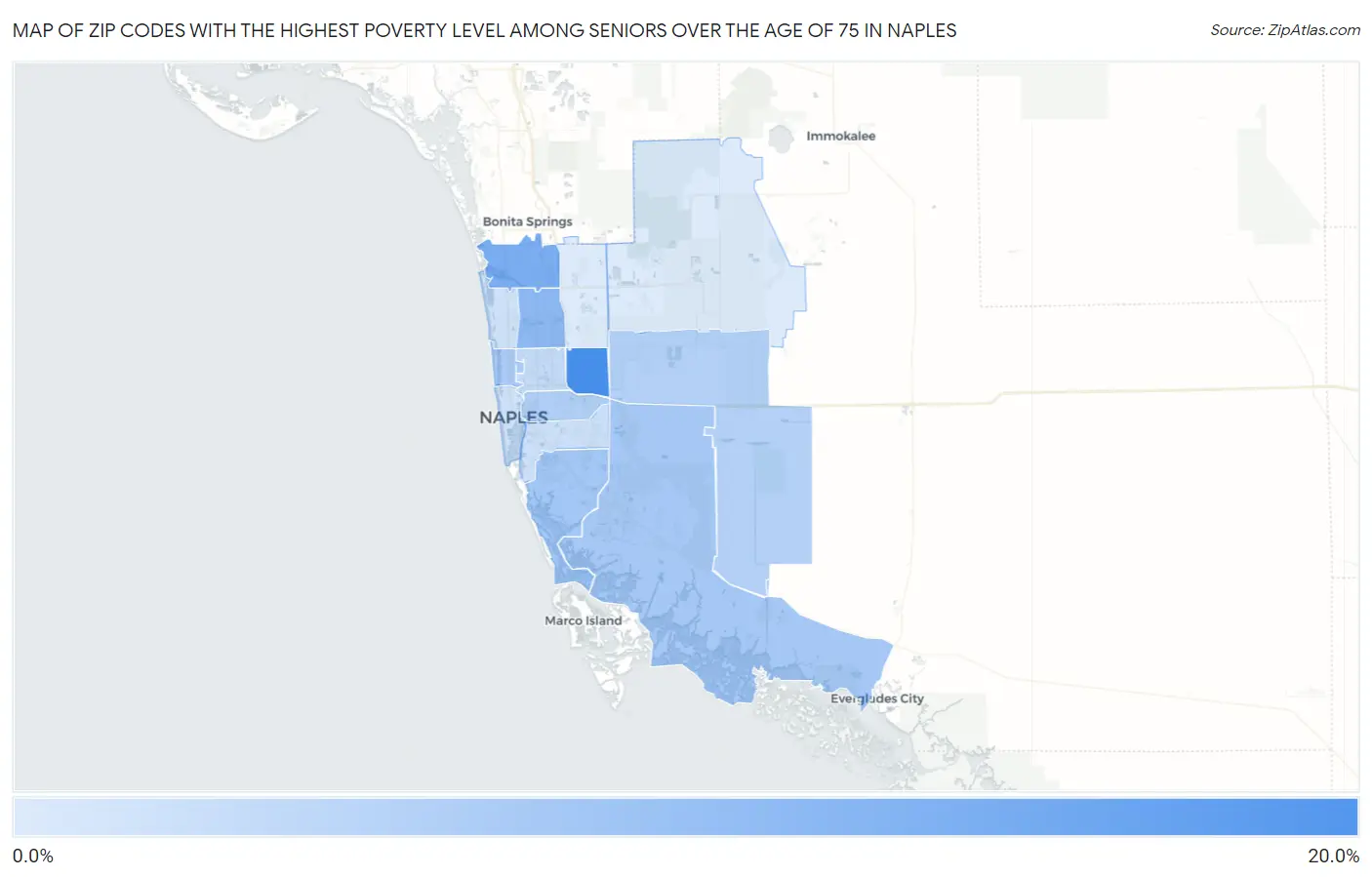 Zip Codes with the Highest Poverty Level Among Seniors Over the Age of 75 in Naples Map