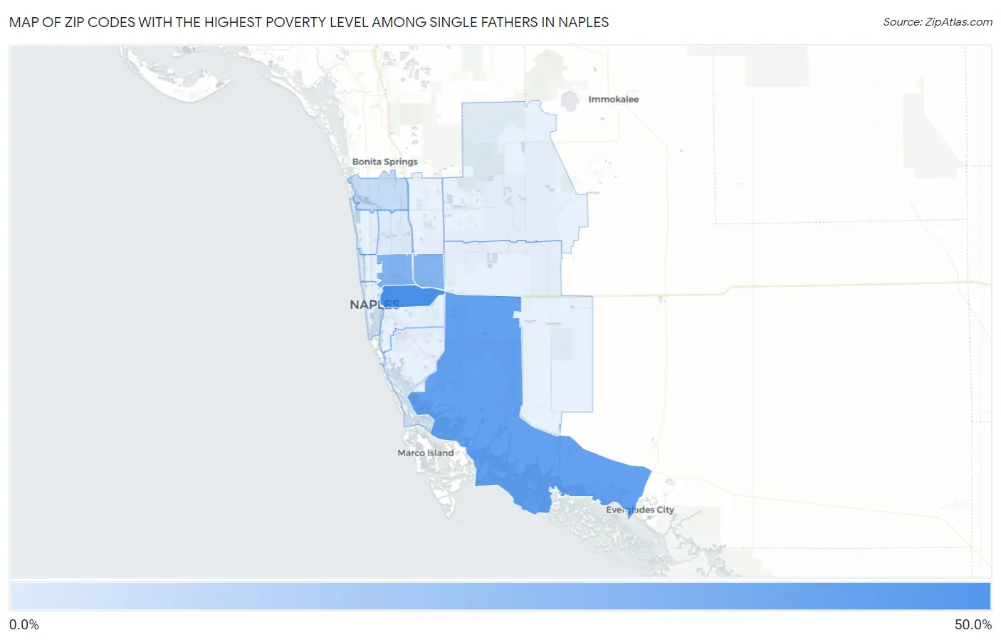 Zip Codes with the Highest Poverty Level Among Single Fathers in Naples Map