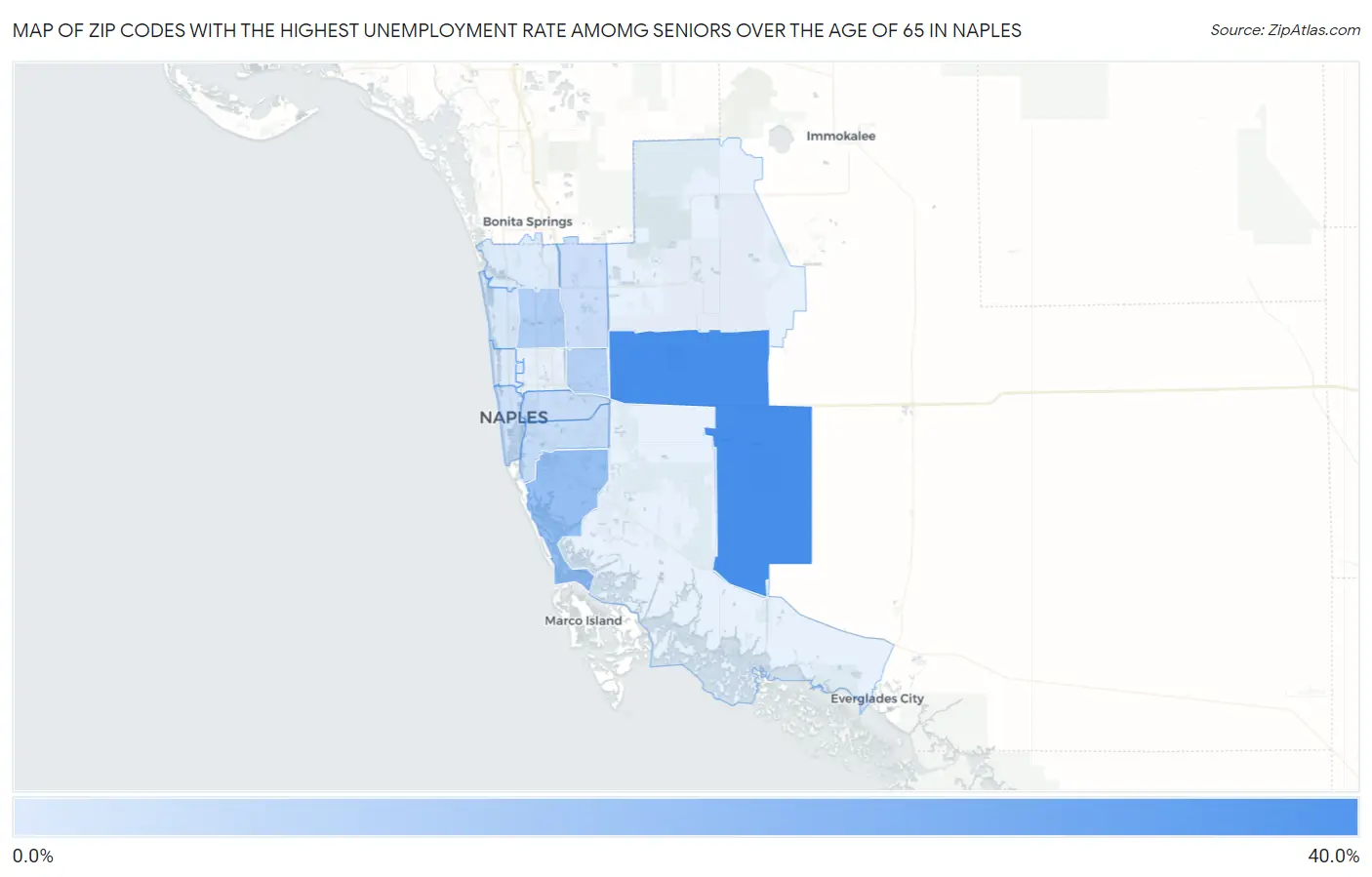 Zip Codes with the Highest Unemployment Rate Amomg Seniors Over the Age of 65 in Naples Map