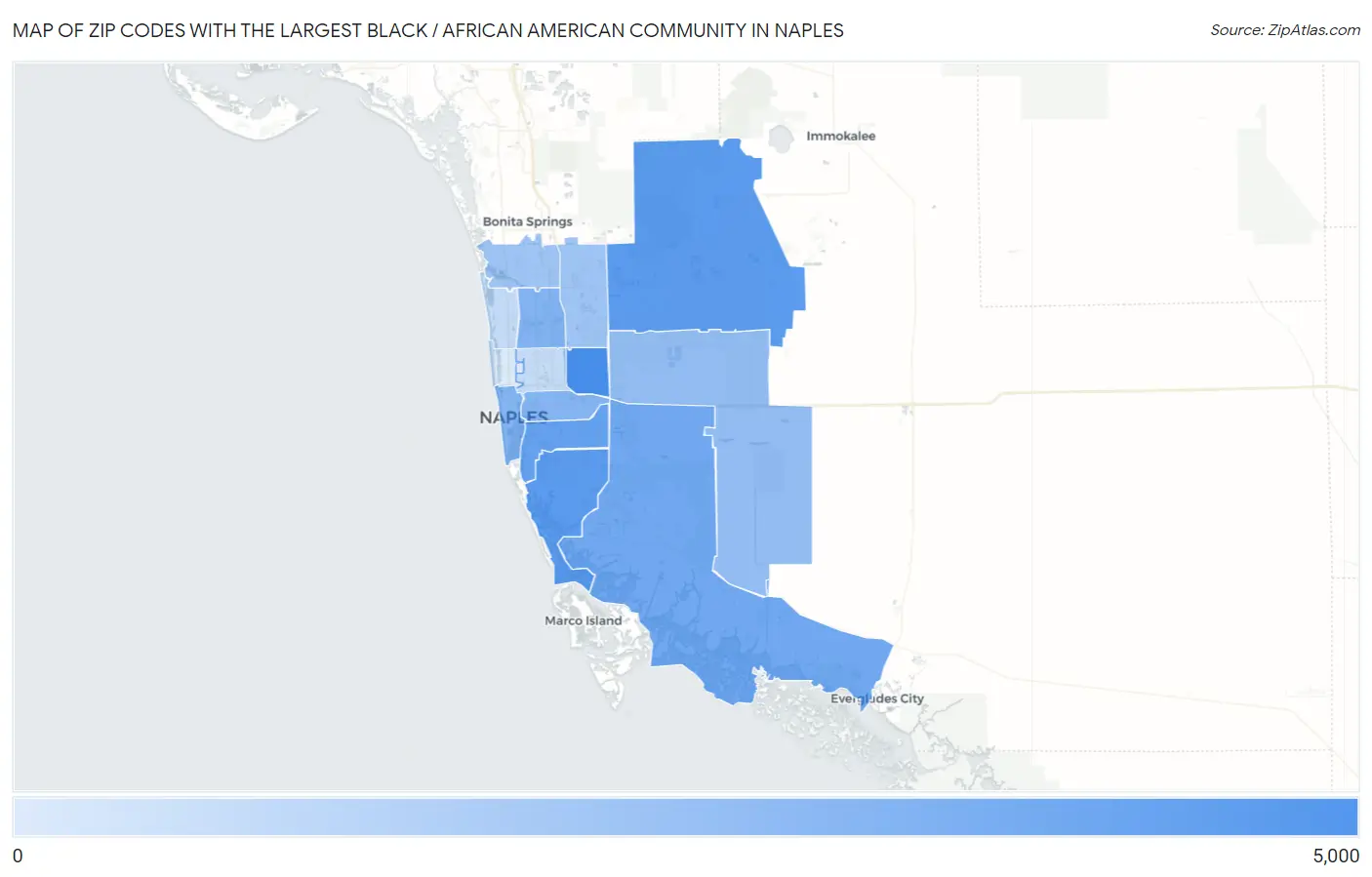 Zip Codes with the Largest Black / African American Community in Naples Map